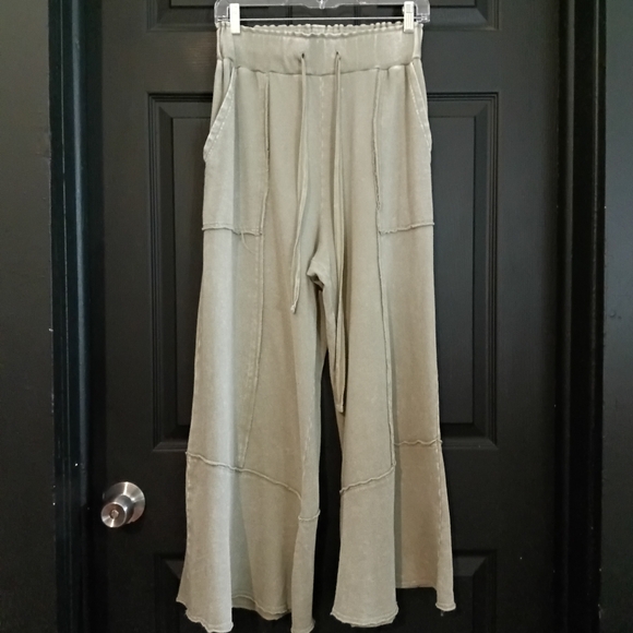 easel Sz. S Sage Feeling Good 100% Cotton Washed Terry Wide Leg Pants - Picture 5 of 16
